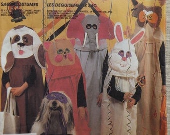 Children's Sack Costumes Incl. Dog, Owl, Elephant, Cat and Rabbit All 47 Uncut/FF Vintage 80s McCall's Crafts Sewing Pattern 2150