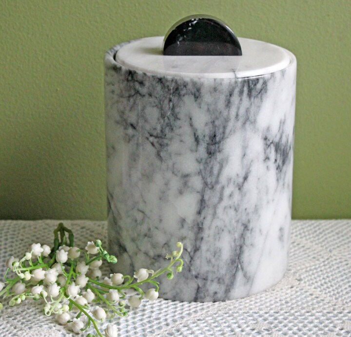 Vintage Ice Box with Cover. Marble Ice Bucket with Plastic