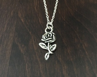 rose necklace, silver rose necklace, rose, rose jewelry, rose pendant, flower, flower necklace, flower jewelry, silver necklace, necklace