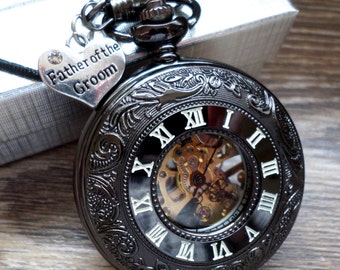 Father of The Groom Pocket Watch Personalized Black Mechanical with Vest Chain Father of the Groom Gift Father Gift Groom's Dad Gift BLRMW