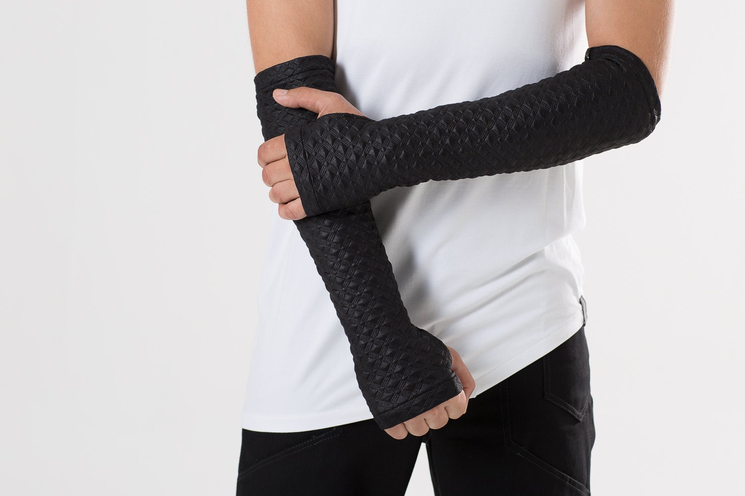 Black rock arm warmers long over the elbow fingerless gloves