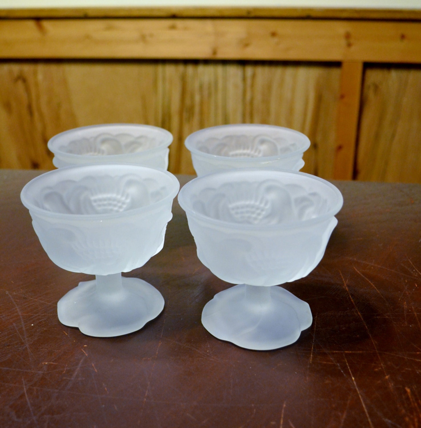 Vintage Avon Flowerfrost Glass Sherbet Glass Set of 4 Frosted