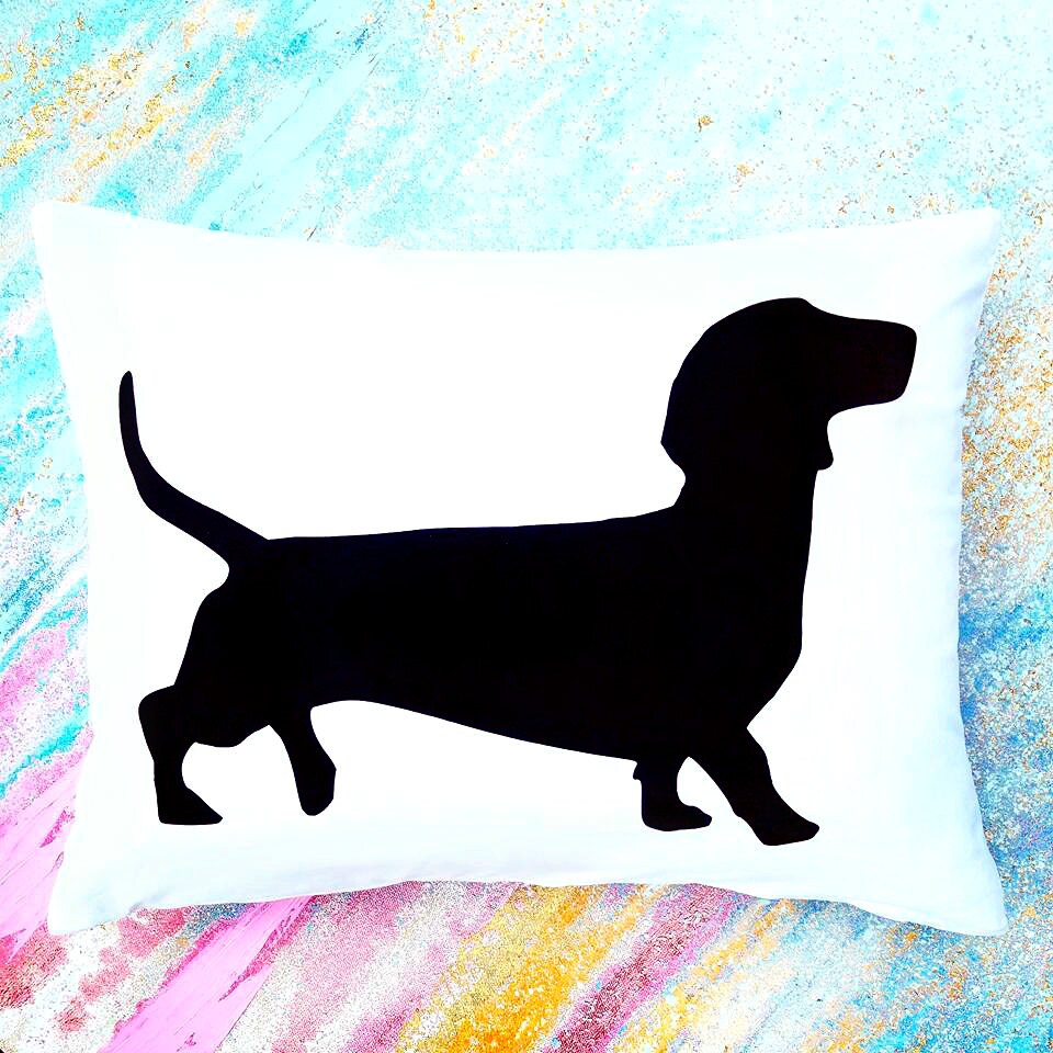 Dachshund Dog Silhouette Throw Pillow by LittleLauraLouCrafts