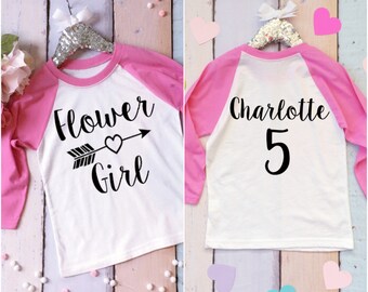 Flower Girl Shirt. Custom Flower Girl Tee. Wedding Shirt. Flower Girl Baseball Shirt. Flower Girl Shirt with Arrow Design. Bridal Party