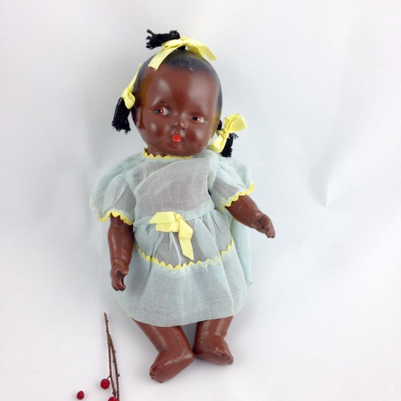 Black composition baby Topsy doll vintage 1930s 1940s with