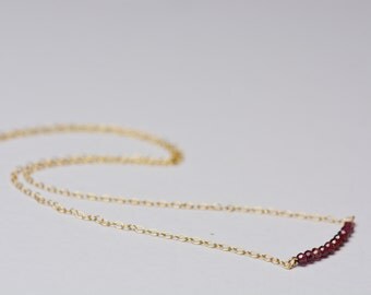 Garnet necklace, dainty gold necklace
