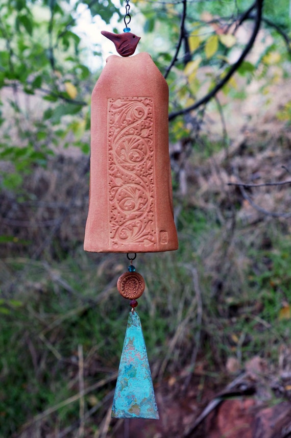 Ceramic Wind Chime Garden Bell with Vines by EarthWindStoneware