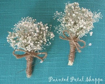Dried Baby's Breath Boutonniere/ Men's Rustic Wedding Boutonniere/ Groom's Boutonniere/ Groomsmen Boutonniere