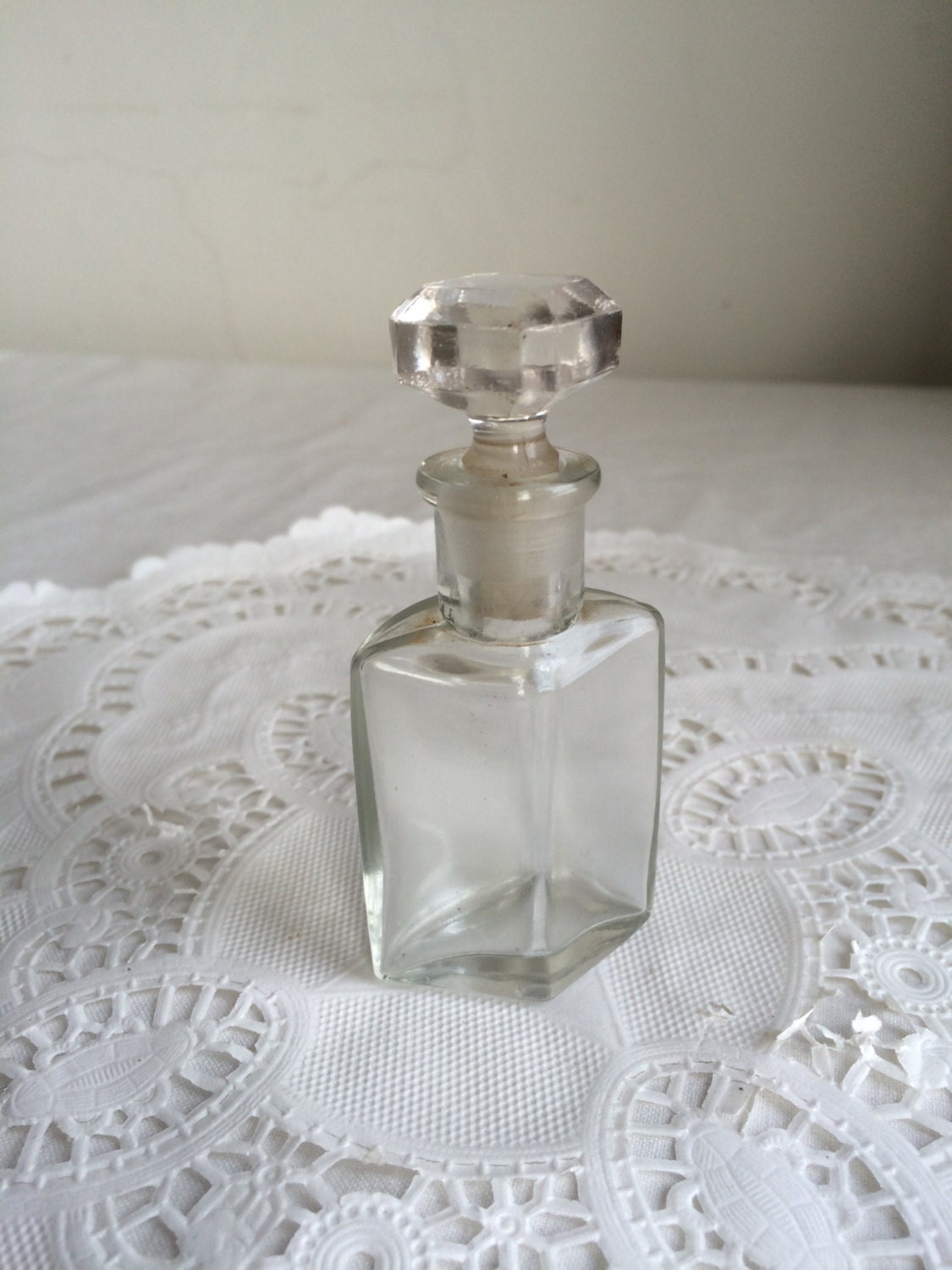 Download Antique Clear Glass Perfume Bottle Faceted Edge Cut Crystal