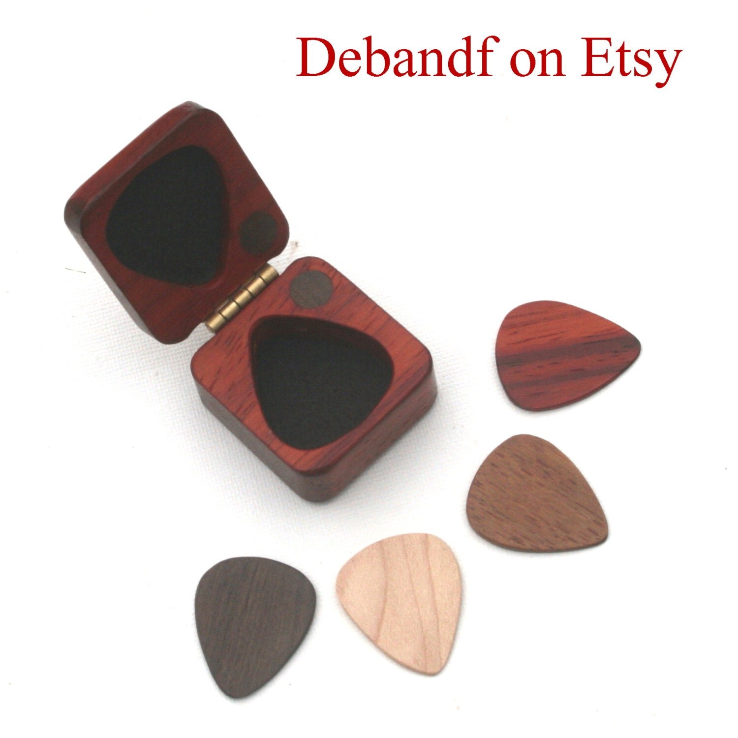 Wood Guitar Pick Holder & box set ooak exotic wood paduak hard