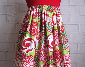 3T Christmas Dress, Girls Holiday Dress, Red Velvet Lollipops Dress, Red and Green Christmas Dress, 3 Year Old Dress, Holiday Party Dress
