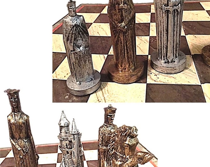Vintage Gothic Sculptured Chess by Peter Ganine - RARE Silver and Gold Tournament Edition