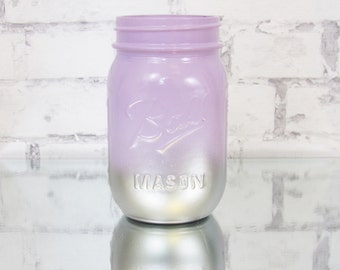 Lavender and Silver Mason Jar - Ombre Jars - Painted Mason Jars - Lavender Wedding Centerpiece - Gray and Purple Baby Shower Decor