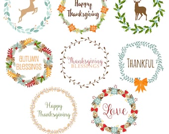 80% OFF SALE Thanksgiving Wreaths Clipart, Thanksgiving Clipart, Digital Wreaths, Wreath Clipart, Wreath Graphics, Printable, Commercial Use