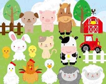 Farm animals Clipart, cute farm animals clip art ,farm clipart , farm party , barnyard animals (A033)