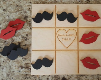 Wedding Game, Tic Tac Toe Game - Mustaches & Lips - Bride, Groom, Gift