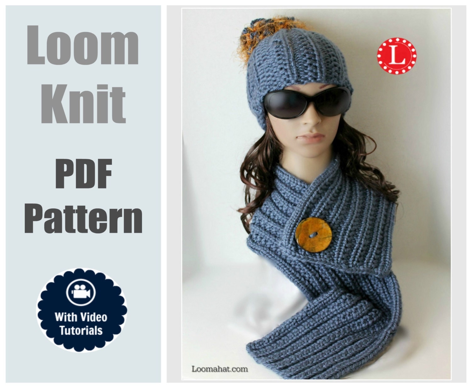 Download Loom Knit Hat & Scarf PATTERNS Farrow Rib Stitch Set with Step