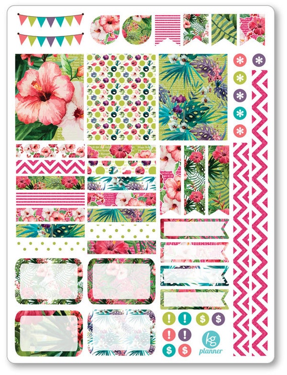 Printable Planner Decorations | tropical decorating kit weekly spread planner stickers for Printable Planner Decorations | tropical decorating kit weekly spread planner stickers for