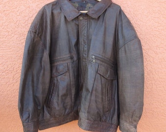 Vintage 5XL 5XB Brown Leather Bomber Jacket Big and Tall
