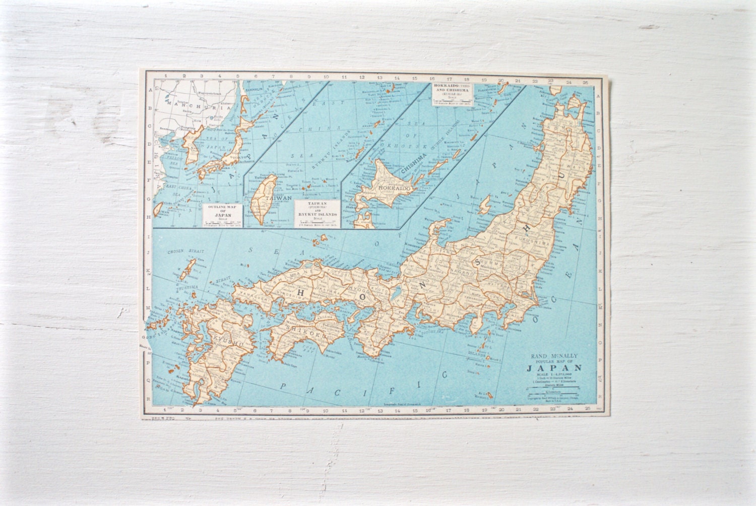 1930 Japan Map Large Antique Map Beautiful Old Map Japan