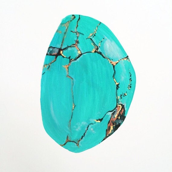Turquoise Original Painting Turquoise Stone Painting by BirchBliss