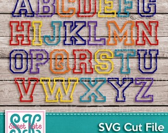 Varsity Outline Letters SVG JPG PNG Sports {Scrapbook Die Cut Heat Transfer Vinyl Cut} Cricut Silhouette Instant Download Sweet Kate Designs