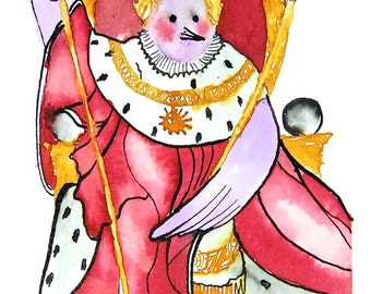 Bird drawing Napoleon, whimsical animals, original illustration, pen and ink