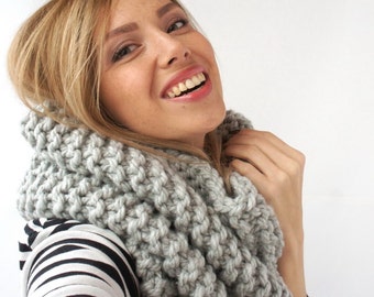 knit circle scarf knitted scarf knit chunky cowl handmade from big yarn sheep wool