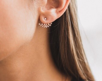 Leaf Ear Jackets, Minimalist Earrings, Silver Leaf Earrings, Gold Leaf Earrings, Rose Gold Leaf Earrings, Cuff Earrings, Ear Jackets