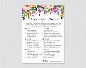 Baby Shower What's in Your Phone Game - Printable Phone Raid Game - Colorful Floral What's in Your Phone Game - Phone Game 0025-B