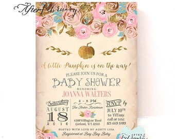 Little Pumpkin Baby Shower Invitation Pink and Gold Baby Shower Invitation Fall Baby Shower Invite // Printable No.1271BABY