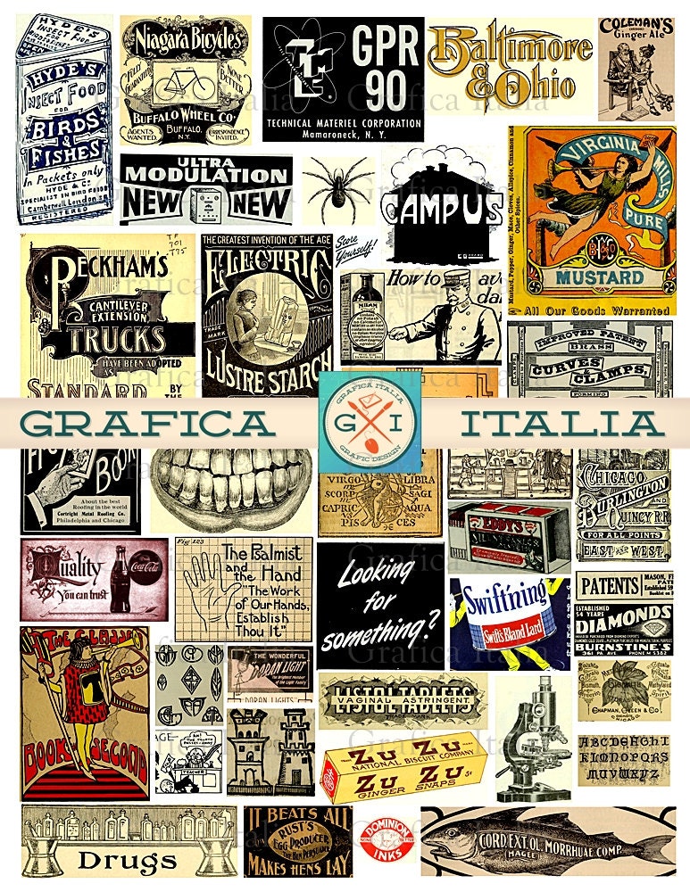 Vintage Ephemera Collage Sheet Retro Clippings Old