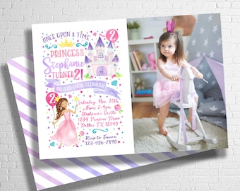 Princess Birthday Invitation | Once Upon A Time | Fairy Tale Birthday Invitation | Royal Invite | Pink & Purple Princess | DIGITAL FILE ONLY