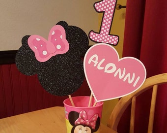 Items similar to 4 Minnie Mouse Birthday Centerpieces pink and black or ...