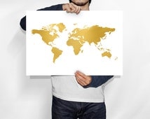 Map Of The World Gold Gold world map, World map gold, World map poster, world map art,