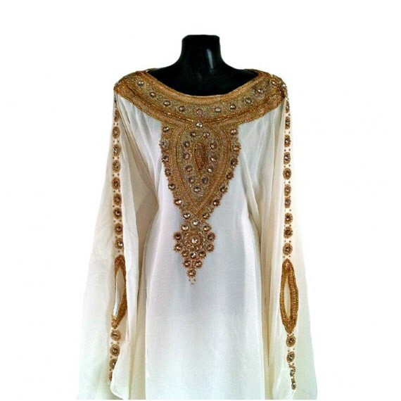 Egyptian Goddess Abaya Caftan Gold Embellished Kaftan Dress