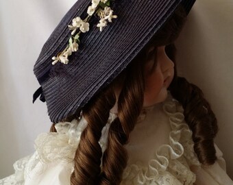 Antique Doll Bonnet Hat for German, French, Jumeau Bebe ~ For LARGE 30"to 38" Composition, Repro or Porcelain Doll ~ Shirley Derr Handmade