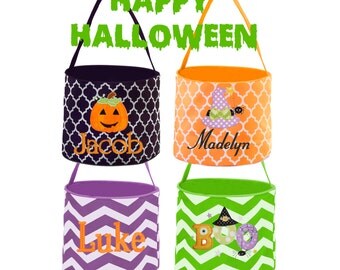 Embroidered Halloween Bucket - Monogrammed Halloween Bucket - Personalized Kid's Halloween Bucket - Trick or Treat Pail - Halloween Basket