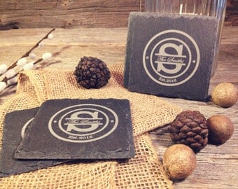 Slate Coasters w/Circle Initial Design - Laser Etched