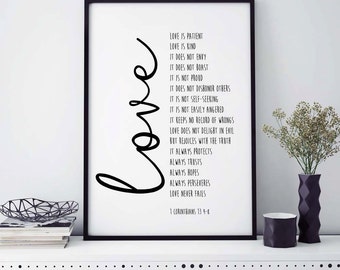 Bible Verse Print, Love Is Patient, 1 Corinthians 13, Scripture Print, Christian Wall Art Print, Scripture Printable, Bible Verse Quote Art