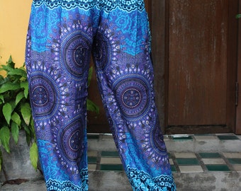 Harem Pants / Yoga pants / Hippie Pants /Boho Pants Peacock Design in Blue