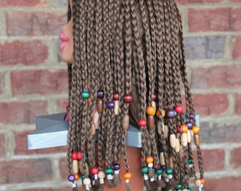 Vintage Braided Beaded Brown Cornroll Braids Wig ~~ Bo Derek "10", Courtney Stodden, Cleopatra