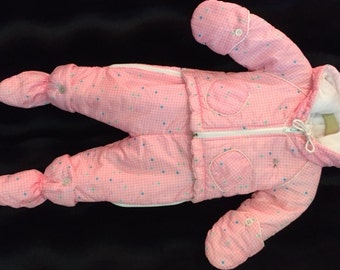 Classic 1980s Izod Snowsuit With Detachable Mitts and Booties.  Nylon Shell & Lining, Cotton-lined Mitts and Booties, Polyester Filler
