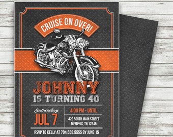 Motorcycle Biker Birthday Invitation, Vintage Motorcycle Birthday, Motorcycle Invite, Harley Davidson Birthday - Printable