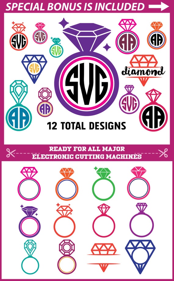 Download Diamond Ring SVG Diamond Svg DXF PNG Diamond Monogram by ...
