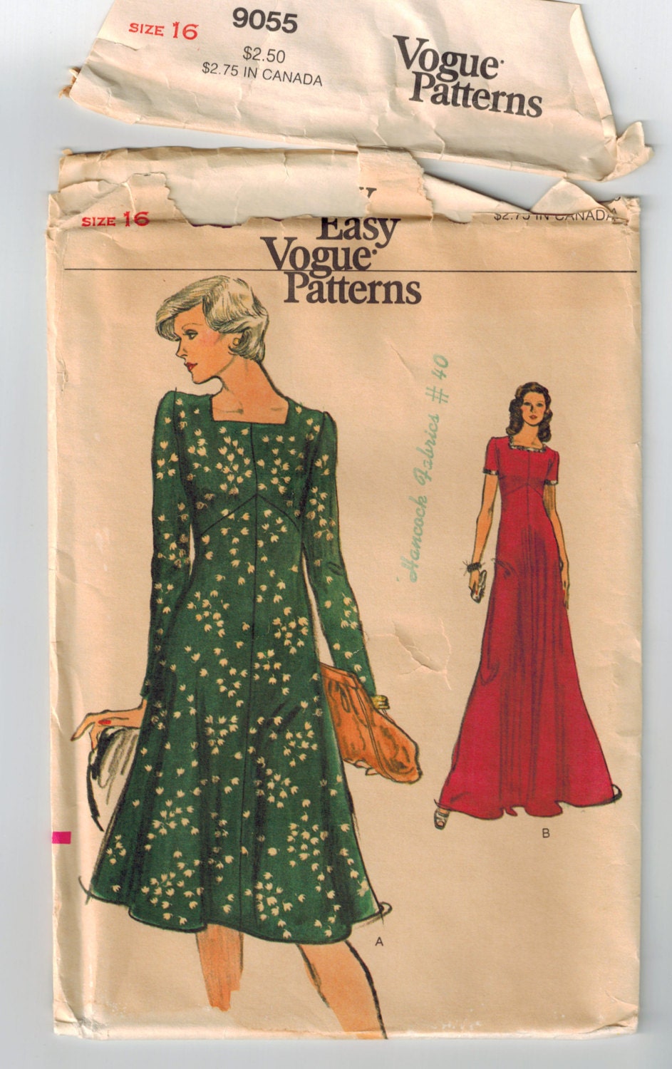 Vintage 70s Empire Waist Dress Sewing Pattern Bust 38 High