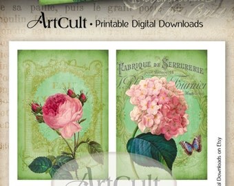 Printable Greeting Cards GROOVY GREEN Digital Collage Sheet 3.5x5 inch size images Vintage shabby chic downloadable ArtCult graphics