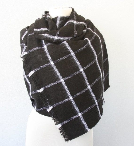 Black plaid scarf tartan scarf Scottish mens scarf unisex