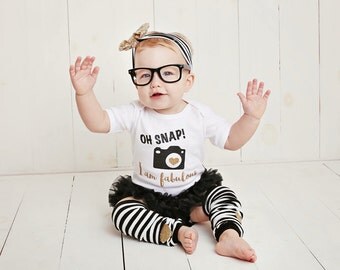 Baby Girl Clothes, Funny Baby Gift, Trendy Baby Clothes, Photographer Gift, Oh Snap I Am Fabulous Gold Black Sequin Bow Headband Leg Warmers