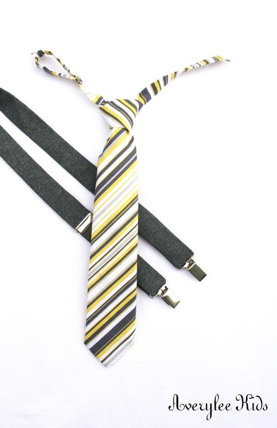Boys Neck Tie Yellow and Gray Yellow Striped Tie Wedding